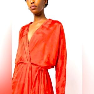 NWT Johanna Ortiz Red/Orange Maxi Satin Dress Sz 12